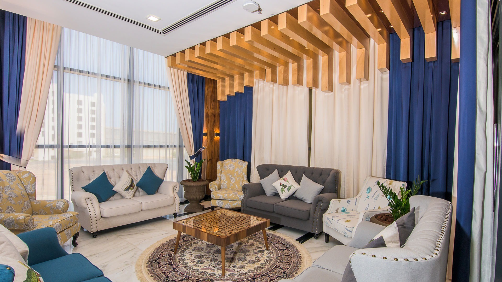 The hotel lobby